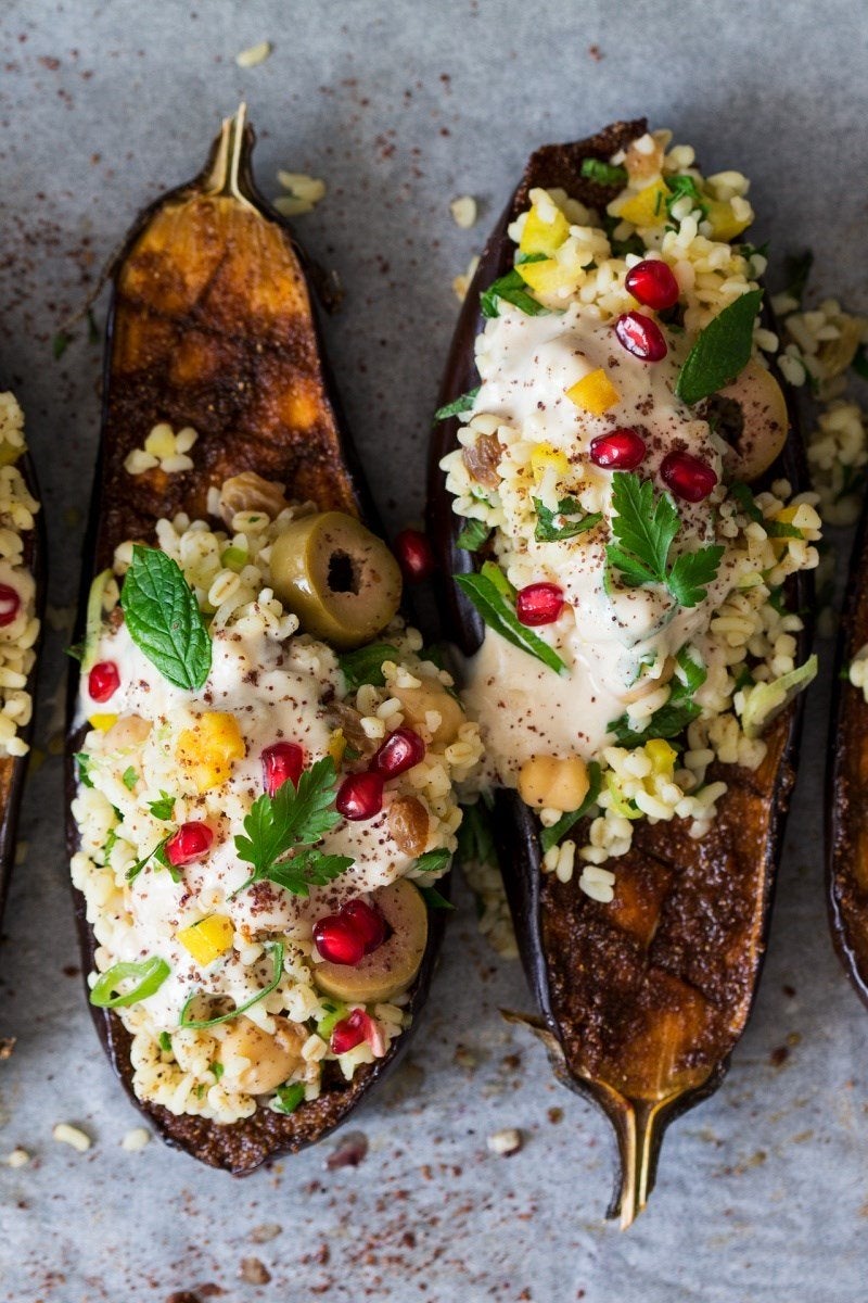 Berenjenas rellenas con trigo bulgur