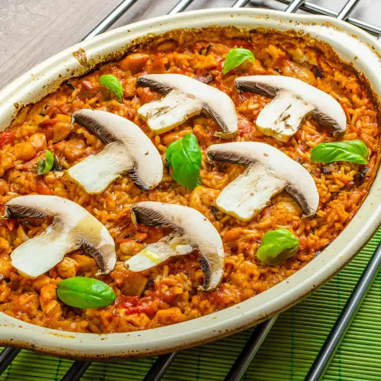 Bol de arroz, tomate, setas y pollo - Fine Dining Lovers