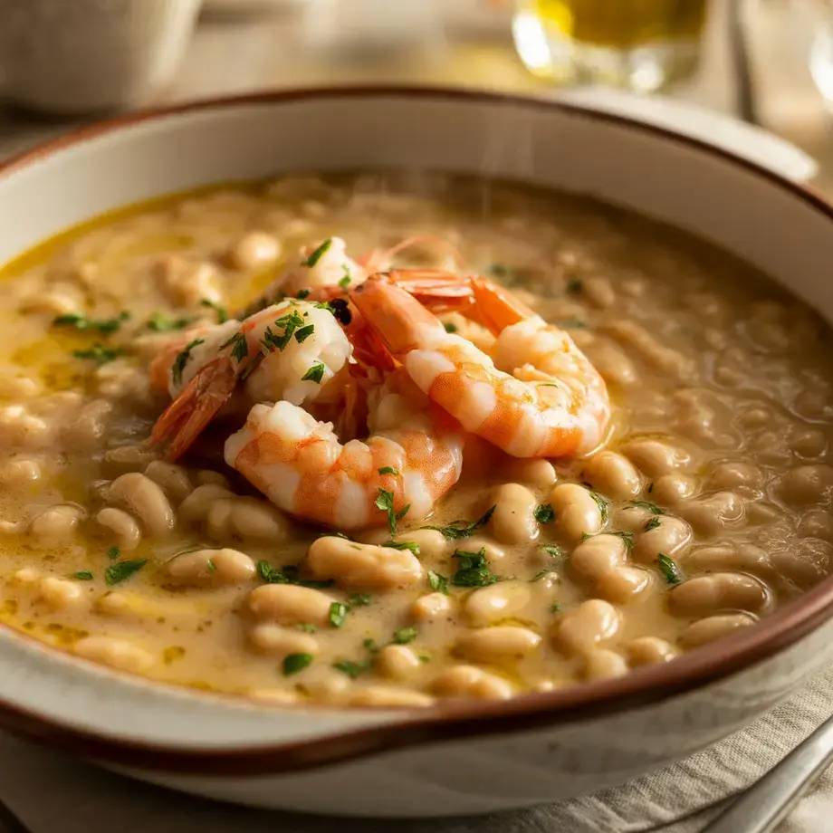 Verdinas con langostinos