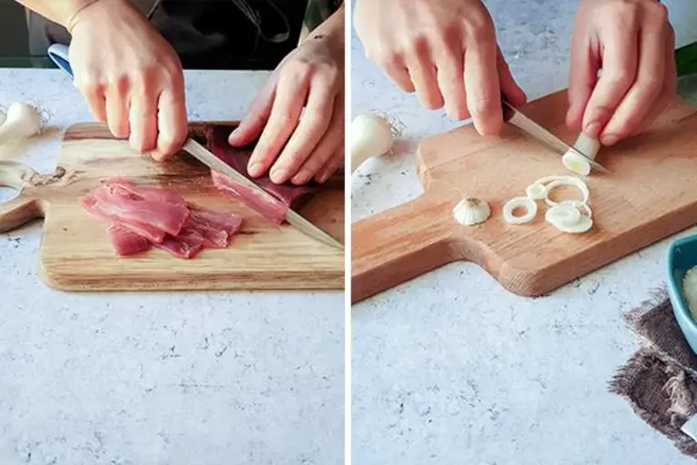 Filete cortado para la receta de carpaccio de atún